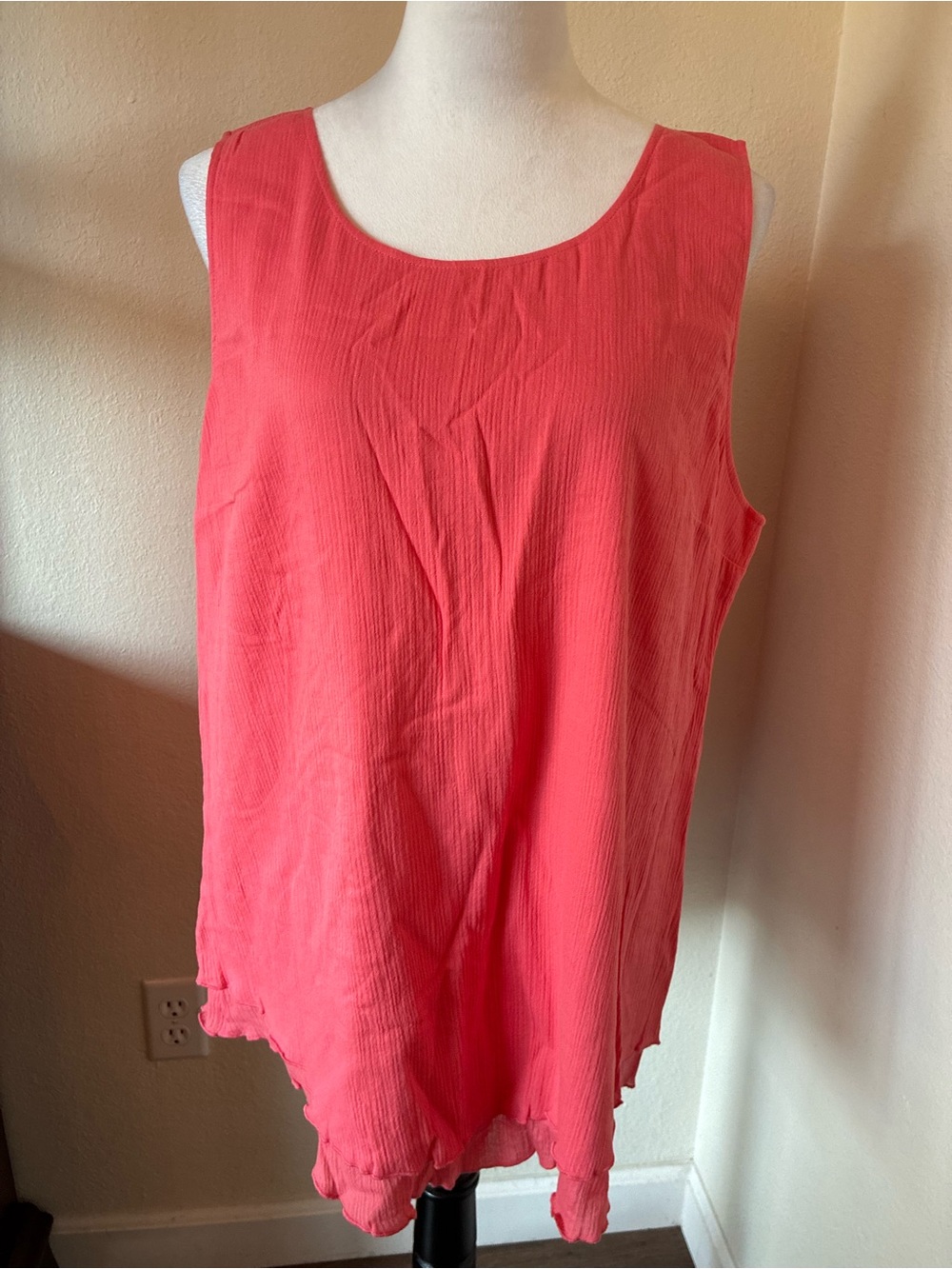 Soft Surroundings Casual Scoop Neck Women's Tank Top in Coral Pink 100% Cotton